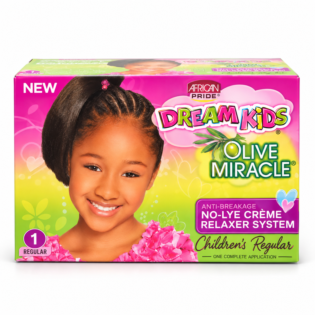 African Pride Dream Kids Olive Miracle Children's Regular relaxer box on white background