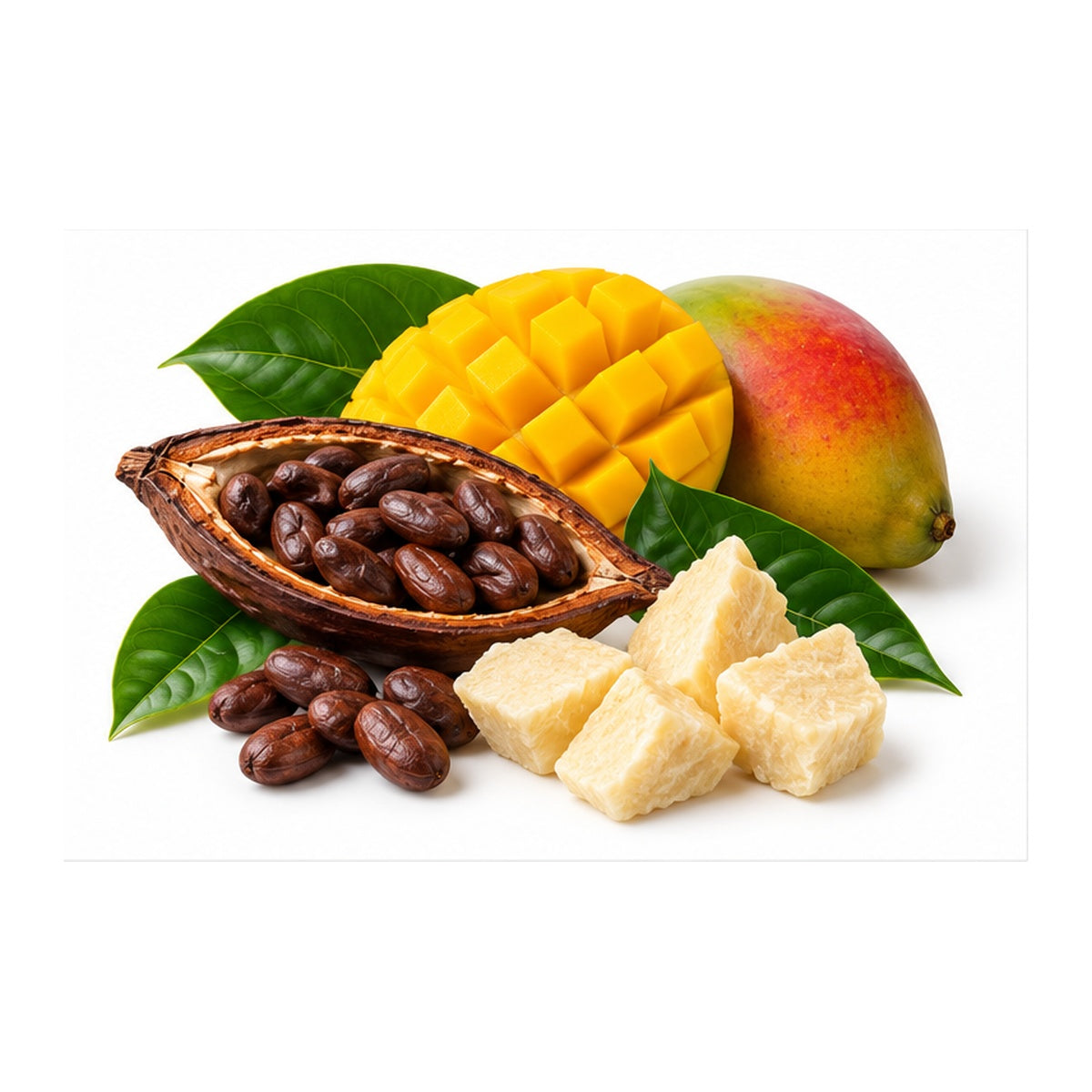 Illustrative cocoa and mango ingredients image