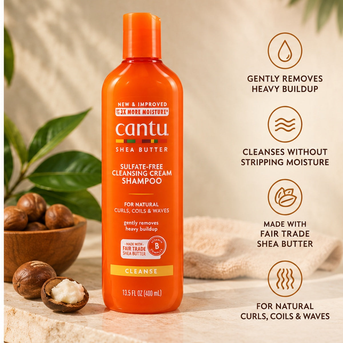 Cantu Cleansing Cream Shampoo 400ml slimmer realistic bottle with shea butter