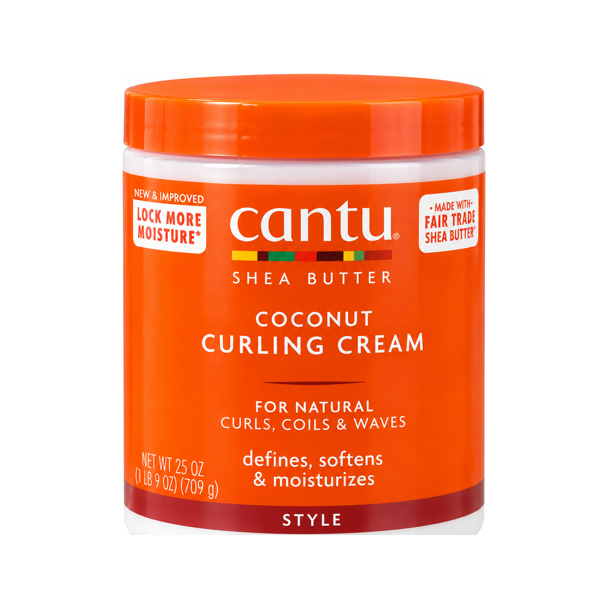 Cantu Shea Butter Coconut Curling Cream 709g (25oz) on a balanced white square background