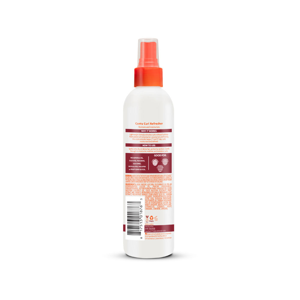 Back of Cantu for Kids Curl Refresher 237ml bottle showing ingredients directions and barcode