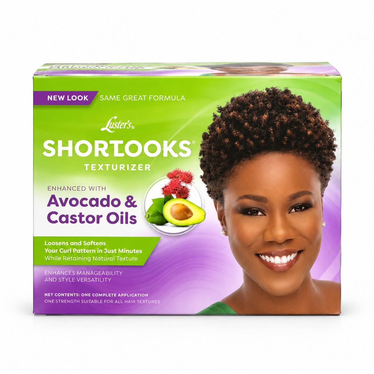 Luster's ShortLooks Texturizer with Avocado and Castor Oils kit front box