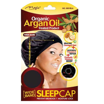 Magic Collection - Organic Argan Oil Treated WIDE BAND Sleep Cap (Item#3001BLA)