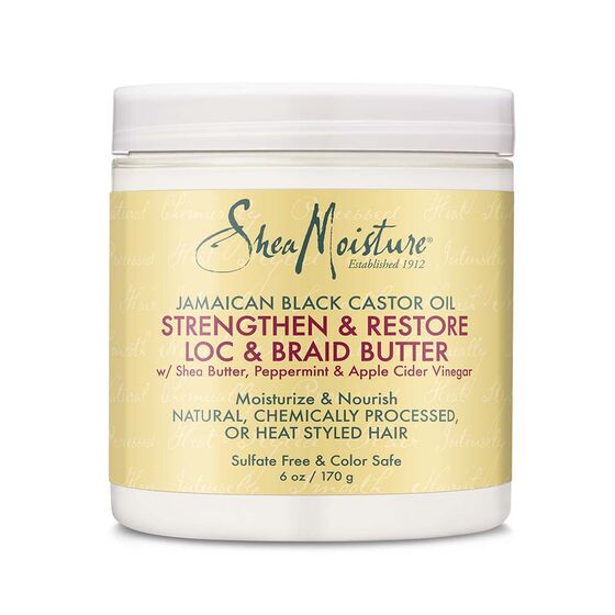Shea Moisture Jamaican Black Castor Oil Loc & Braid Butter; Shea Moisture Strengthen & Restore Loc & Braid Butter; Shea Moisture Jamaican Black Castor Oil Strengthen & Restore Loc & Braid Butter