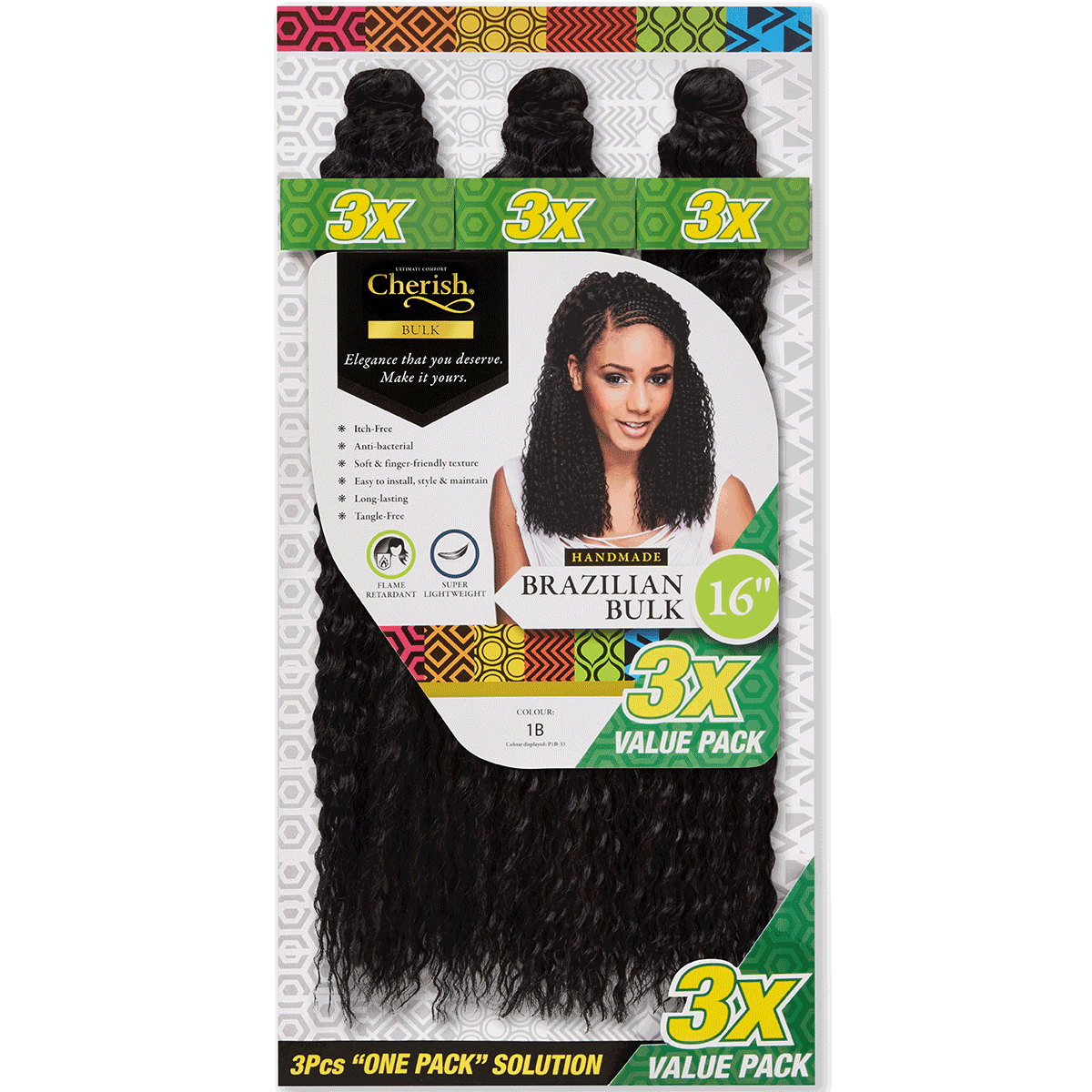 cherish brazilian bulk 16'' colour 1B 3x value pack