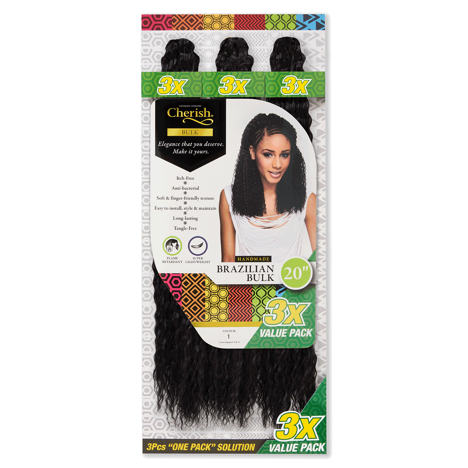 Cherish Brazilian Bulk 20'' Colour 1 Value Pack of 3