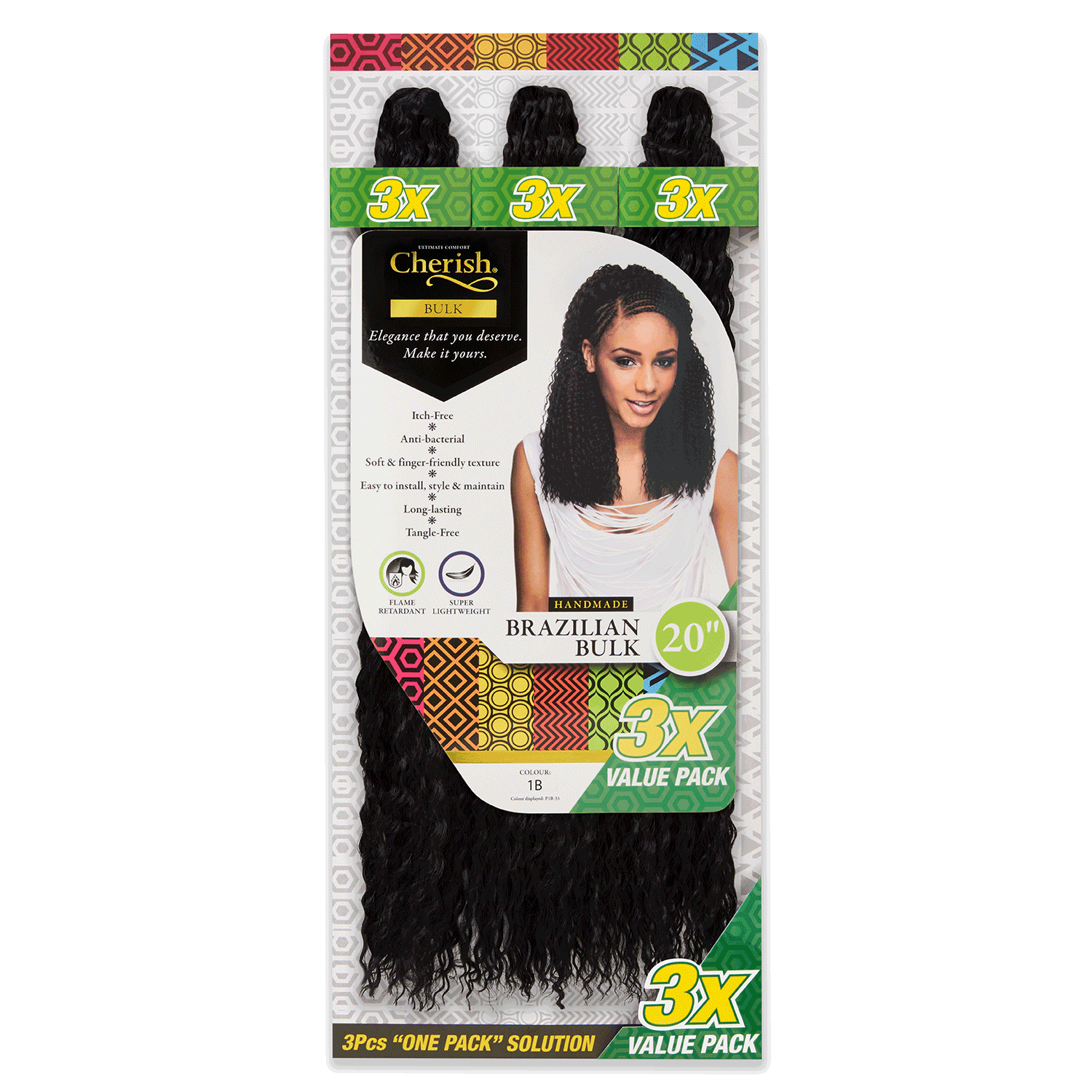 Cherish Brazilian Bulk 20'' Colour 1B Value Pack of 3